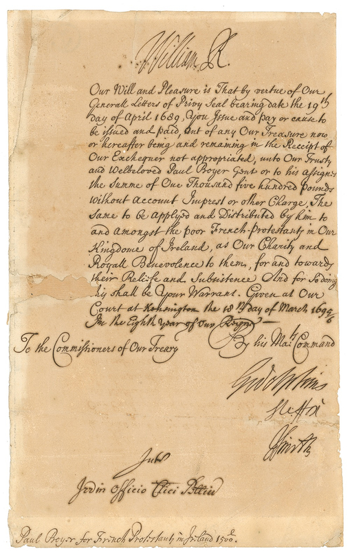 Lot 344 William III: Charity for French Protestants in Ireland