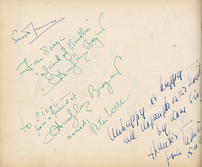 Lot 932 A Night on the Town: LONDON AT NIGHT: Over 350 celebrities sign for London nightclub owner Siegi Sessler, including: Bogart, Wayne, Taylor, Hepburn, Chaplin, DiMaggio, and Sinatra