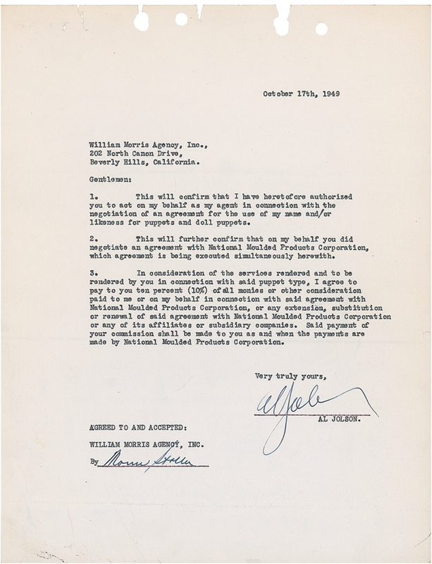 Lot 1153 Al Jolson Signed Document