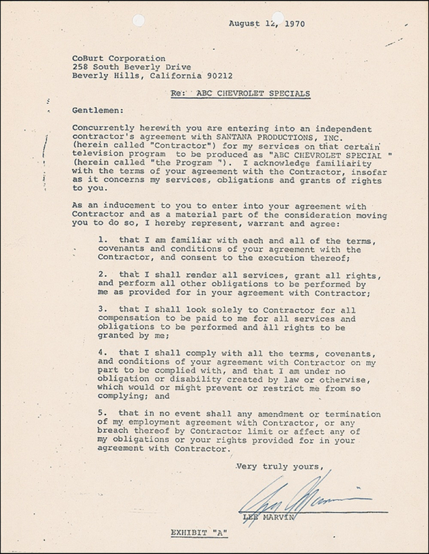 Lot 1218 Lee Marvin Signed Document