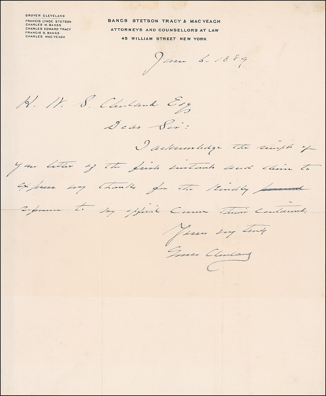 Lot 30 Grover Cleveland Handwritten Letter Signed