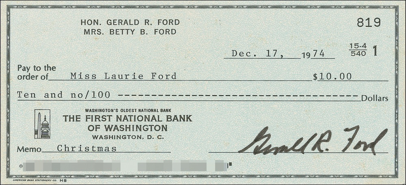 Lot 57 Gerald Ford: Rare uncashed personal check from his first months as president