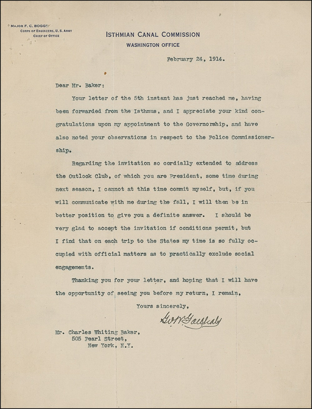 Lot 239 George Washington Goethals Typed Letter Signed