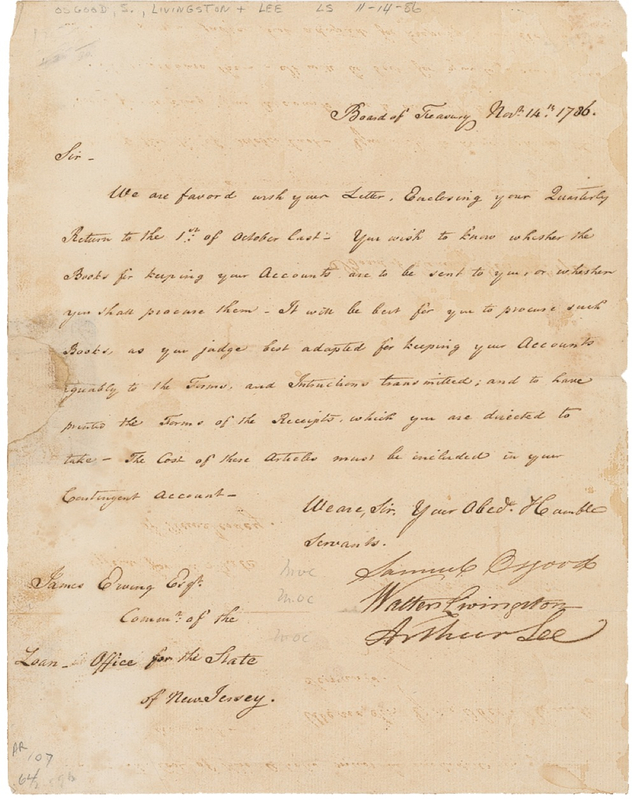 Lot 295 Samuel Osgood Signed Letter