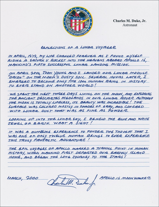 Lot 428 Charlie Duke: ?The epic voyages of Apollo marked a turning point in human history?