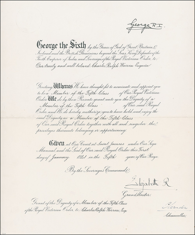 Lot 236 George VI and Elizabeth Signed Document