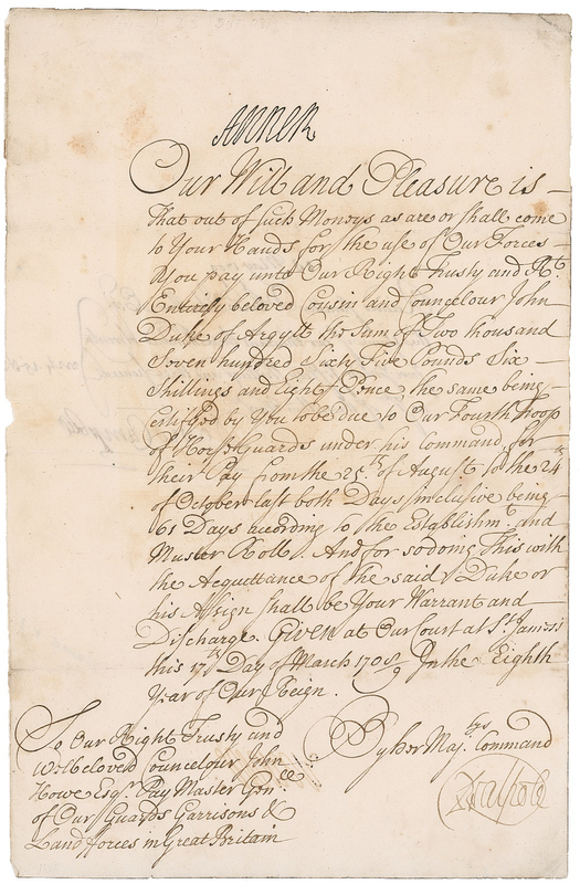 Lot 166 Queen Anne Signed Document