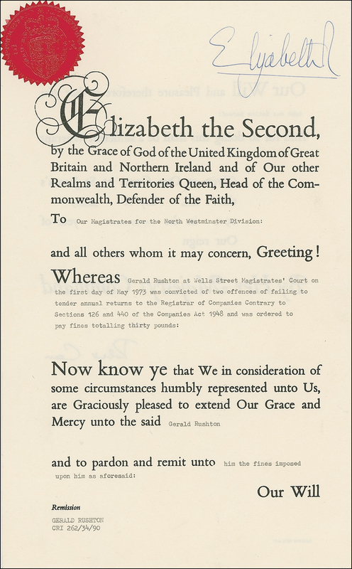 Lot 218 Elizabeth II Signed Document