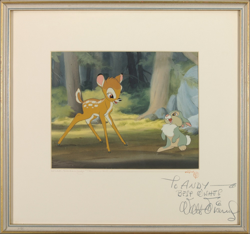 Lot 627 Walt Disney: FOREST MURMURS: Pristine Bambi production cel signed by WALT DISNEY
