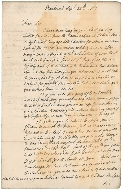 Lot 360 Thomas Gage: “To punish the Indians for their treacherous Insurrections”