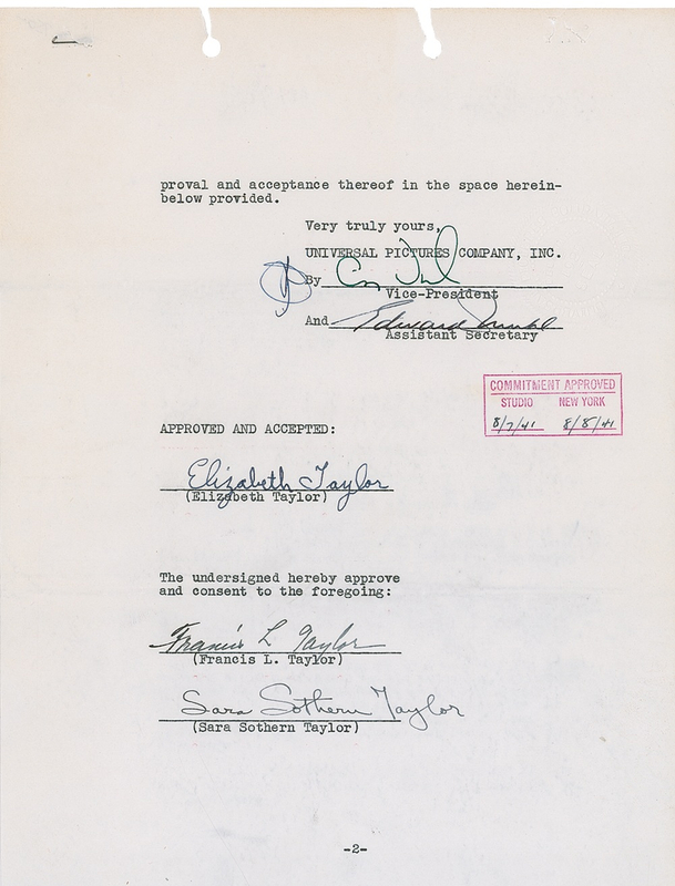 Lot 1361 Elizabeth Taylor: Nine-year-old Elizabeth Taylor amends a deal