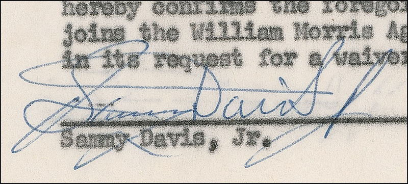 Lot 1050 Sammy Davis, Jr. Signed Document