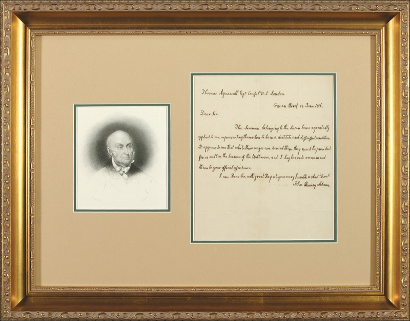 Lot 9 John Quincy Adams: Ambassador Adams requests assistance for disgruntled sailors