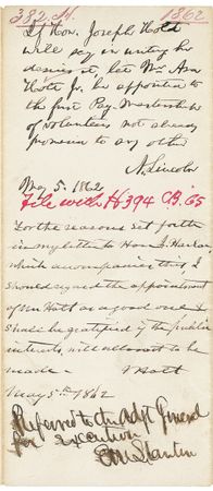 Lot #91 Abraham Lincoln: THE FAMILY WAY: Lincoln grants the request of a senator who would later become father-in-law to his son, Robert Todd Lincoln - Image 2