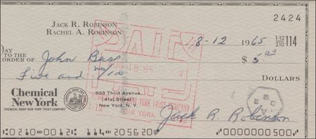 Lot #1548 Jackie Robinson Check - Image 2