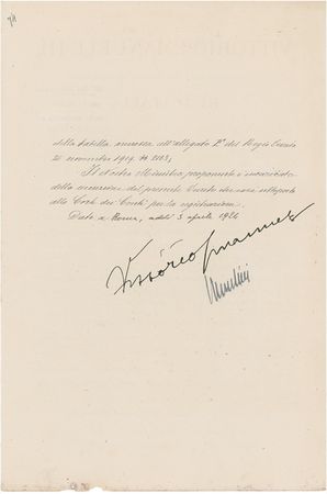 Lot #287 Benito Mussolini and Vittorio Emanuele III Signed Document - Image 2