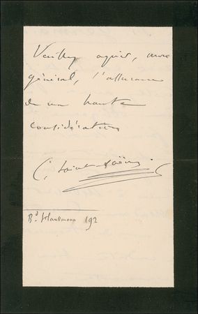 Lot #863 Camille Saint-Saëns Handwritten Letter Signed - Image 1