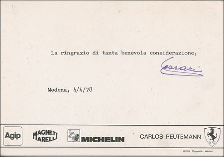 Lot #225 Enzo Ferrari Typed Notes Signed - Image 2