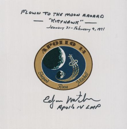 Lot #409 Apollo 14: Flown mission emblem signed by Mitchell - Image 1