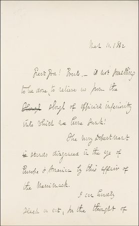 Lot #495 Richard Henry Dana, Jr.: Writing on the two great ironclads of the Civil War: ?Disgraced in the eye of Europe & America by this affair of the Merrimack? - Image 1
