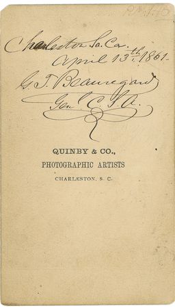 Lot #349 Pierre G. T. Beauregard: BLOODSHED BEGINS: BEAUREGARD signs a photo hours after leading the attack on Fort Sumter that marked the beginning of the Civil War - Image 1