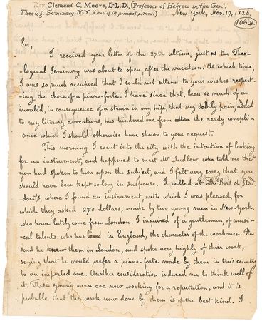 Lot #553 Clement C. Moore: KEYS TO THE CITY: MOORE goes piano shopping in New York - Image 1