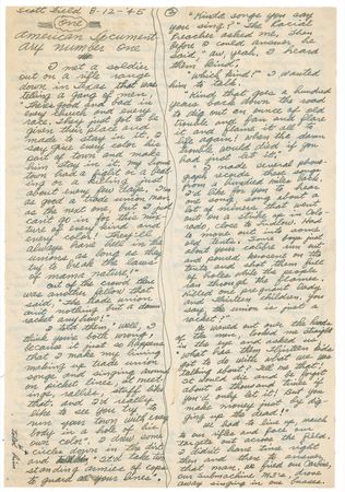 Lot #763 Woody Guthrie: GUTHRIE recounts racially charged Army experiences for his never-completed American Documentary - Image 1