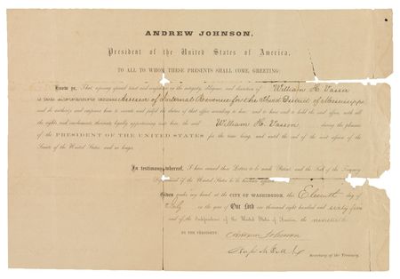 Lot #84 Andrew Johnson Signed Document - Image 1