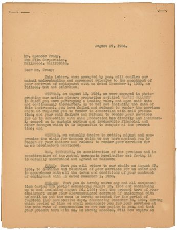 Lot #1380 Spencer Tracy: One of Tracy?s first contracts - Image 1