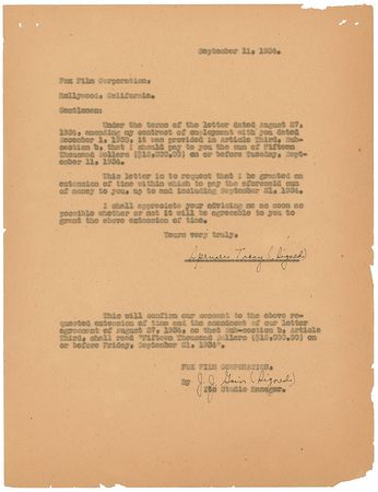 Lot #1380 Spencer Tracy: One of Tracy?s first contracts - Image 2