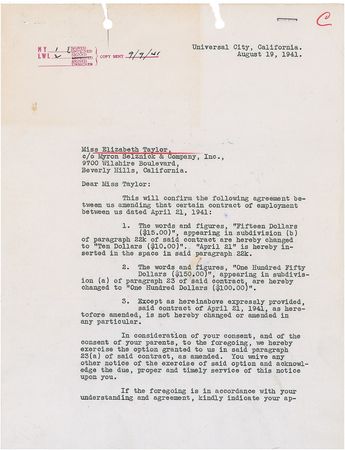 Lot #1361 Elizabeth Taylor: Nine-year-old Elizabeth Taylor amends a deal - Image 2