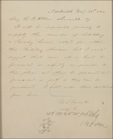 Lot #67 U. S. Grant: WARTIME HORSE SHORTAGE: ?All on hand be forwarded as rapidly as possible to this place? - Image 2