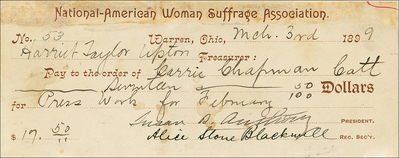 Lot 155 Susan B. Anthony: Writing a National-American Woman Suffrage Association check to another pioneer feminist