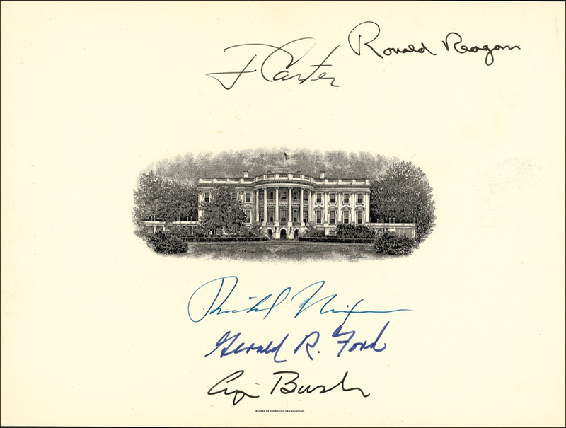 Lot 44 Five Presidents: Five consecutive Commanders-in-Chief sign a vignette of their famous home