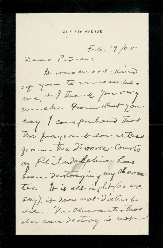 Lot 412 Samuel L. Clemens: A self-deprecating CLEMENS dismisses the slanderous remarks of a ?fragrant countess? he deems ?insane?: ?The character she can destroy is not worth saving?