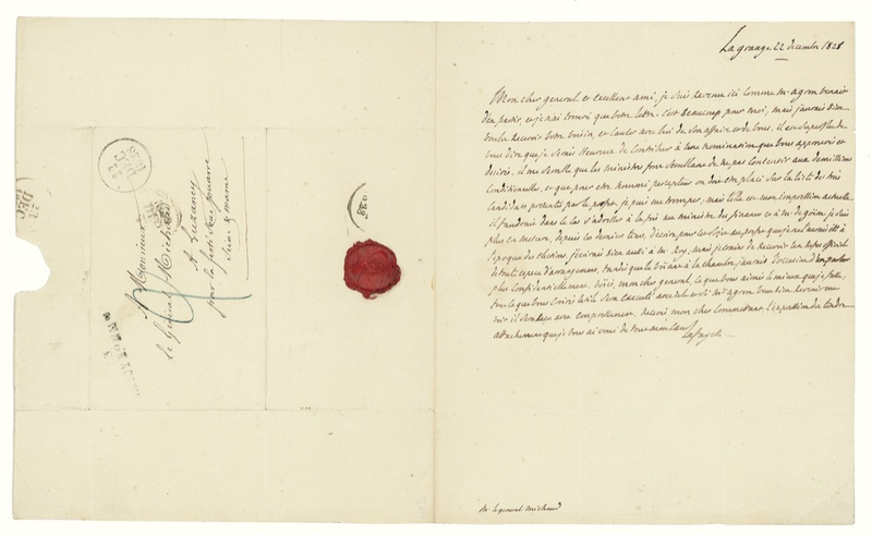 Lot 308 Marquis de Lafayette: “Ministers are pretending not to consent to those conditional resignations”: LAFAYETTE attends to French government business and secures the letter with a wax portrait seal of WASHINGTON