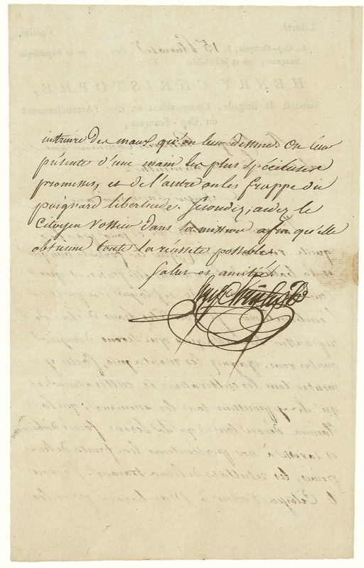 Lot 171 Henri Christophe: Struggling for independence, Christophe calls for a scorched earth campaign against those ?that murdered Liberty? on the same day he burned Cap-Francais