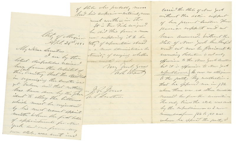 Lot 59 U. S. Grant unexpectedly trounced by Garfield at the previous year’s Republican Convention, GRANT harshly criticizes a “great slight” by the new president that tore the party in two