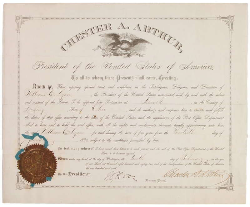 Lot 6 Chester A. Arthur Signed Document