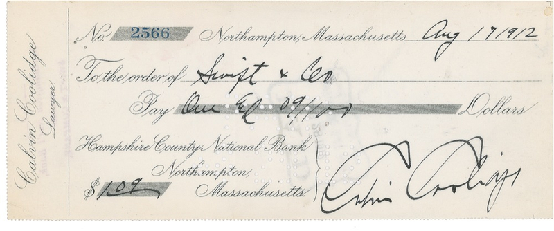 Lot 34 Calvin Coolidge Check