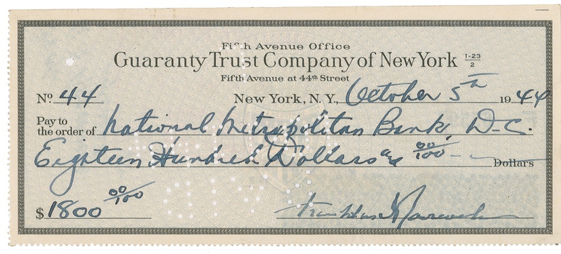 Lot 124 Franklin D. Roosevelt Check
