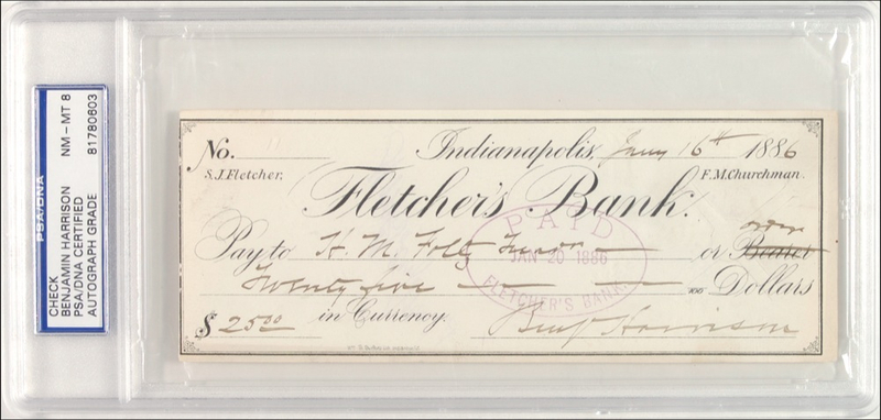 Lot 65 Benjamin Harrison Check