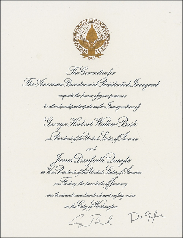 Lot 7 George Bush and Dan Quayle Inaugural Invitation