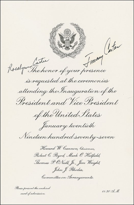 Lot 22 Jimmy and Rosalynn Carter Inaugural Invitation