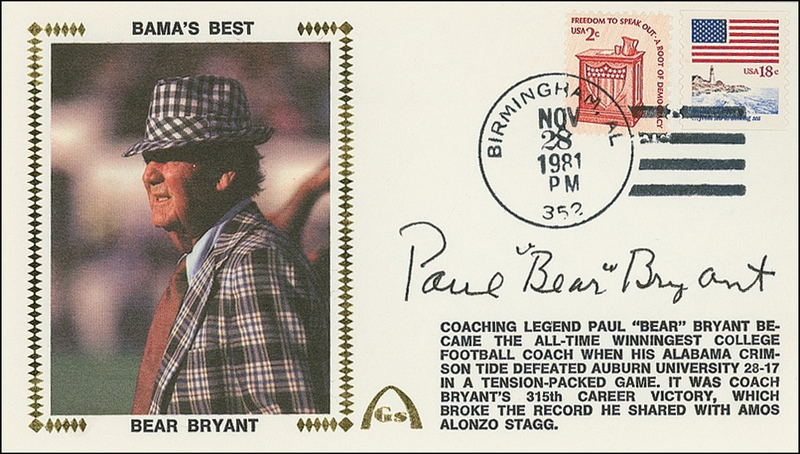 Lot 1223 Paul “Bear” Bryant Commemorative Cover