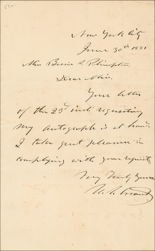 Lot 61 U. S. Grant Handwritten Letter Signed