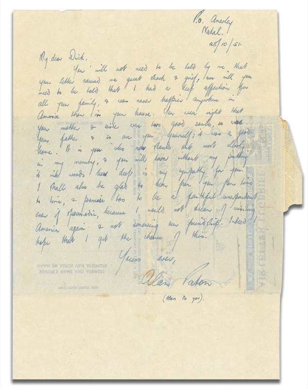 Lot 477 Alan Paton Handwritten Letter Signed