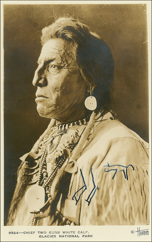 Lot 274 Two Guns White Calf: A picture with a story: “I shook hands with him & talked to him. He has put his signature on the face of this card”