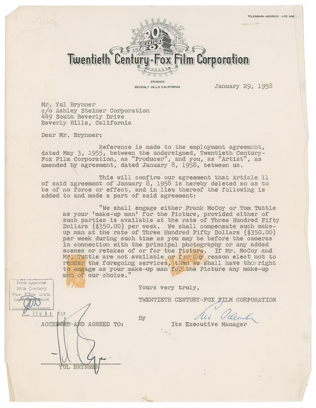 Lot 856 Yul Brynner Signed Document
