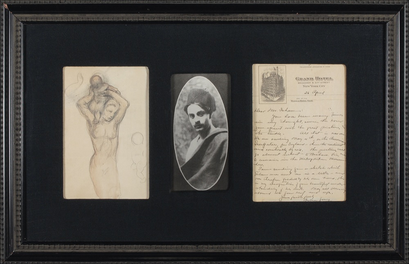 Lot 433 Kahlil Gibran: Original nude drawing by the famed poet-artist with provenance from his biographer